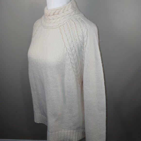 LOVE RICHE CREAM SWEATER MOCK TURTLENECK CABLE KNIT TRIM DESIGN WOMENS LARGE - Picture 2 of 7